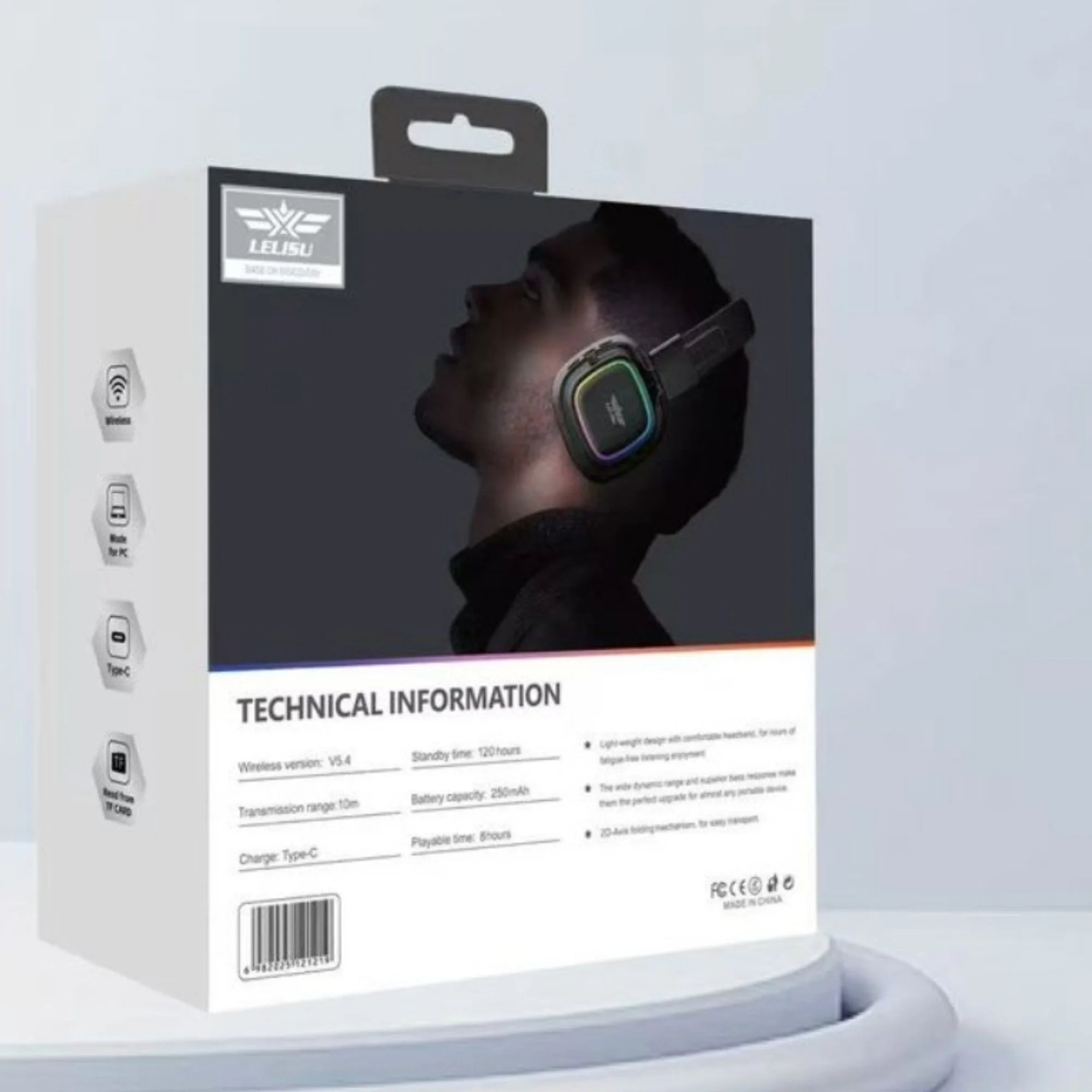 Lelisu LS-258 Wireless Stereo Headphones | Bluetooth 5.4 Over-Ear Headset with Type-C Charging & LED Lights