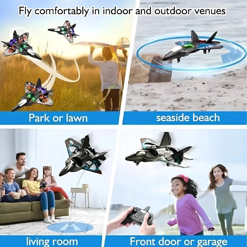 Premium RC Fighter Plane 2.4 GHz | Remote Control Foam Airplane Toy with Lights & 3D Stunt Glider
