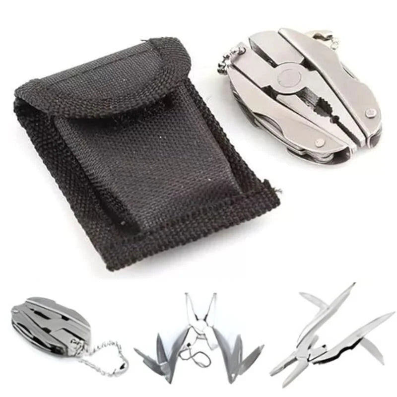 Stainless Steel Outdoor Portable Multitool Plier Knife | Mini Keychain Multi Tool with Screwdriver & Pouch | Camping, Hiking & Everyday Use